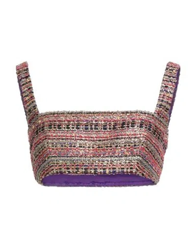 Valentino Garavani Woman Top Gold Size 8 Polyamide, Metallic Fiber, Cotton, Wool In Multi