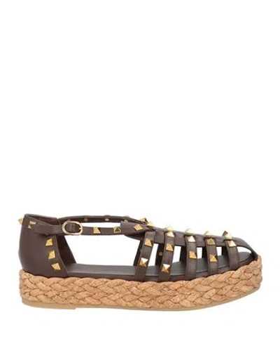 Valentino Garavani Garavani Rockstud Buckle Detailed Flat Shoes In Brown