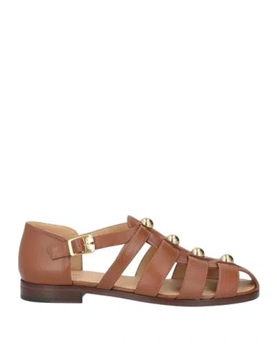 Valentino Garavani Valentino Studshield Fisherman Calfskin Sandal Tobacco In Brown