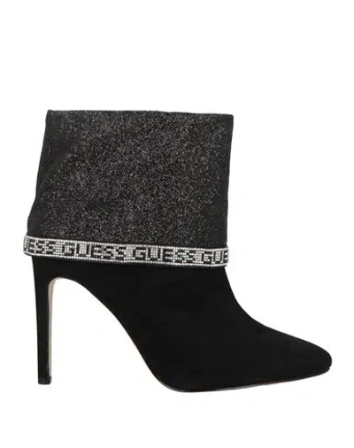 Guess Woman Ankle Boots Black Size 8 Synthetisches Material, Textile Fibers In Black