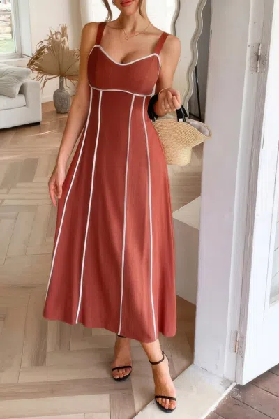 Truedames Strip Contrast Binding Linen Blend Cami Dress In Red