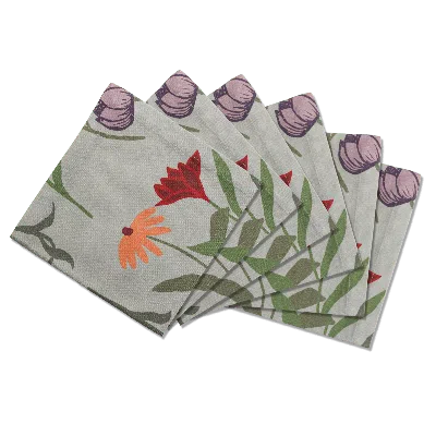 Sophie Williamson Design Set Of Six Napkins In Large Bold Flower Print On Light Grey Offcut Version In Multi