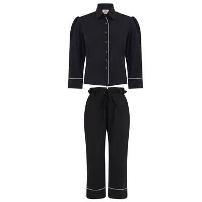 Lisa The Label Women's Black Bow Belle Pyjama Top And Pants Set In Noir In Black