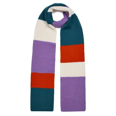 Ingmarson Green / Purple Ribbed Colour Block Wool & Cashmere Scarf Lilac & Teal Men In Multi