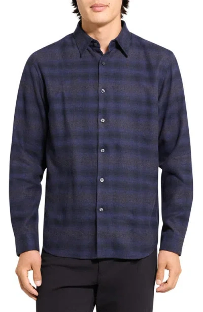 Theory Irving Plaid Cotton Flannel Button-up Shirt In Blue
