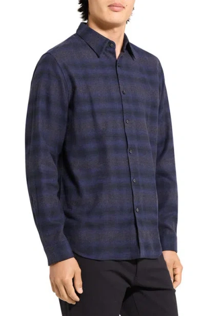 Theory Irving Plaid Cotton Flannel Button-up Shirt In Blue