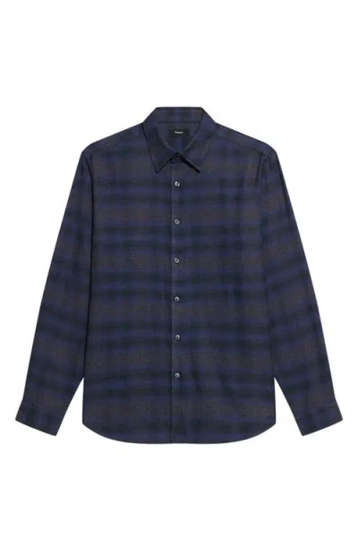 Theory Irving Plaid Cotton Flannel Button-up Shirt In Blue