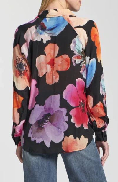 Apny Print Split Neck Top In Multi