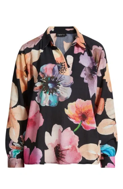 Apny Print Split Neck Top In Multi