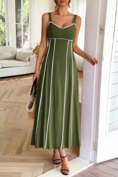 Truedames Strip Contrast Binding Linen Blend Cami Dress In Green