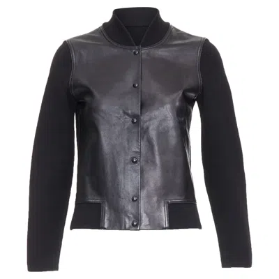 Alexander Wang Merino Wool Blend Leather Front Bomber Jacket In Black