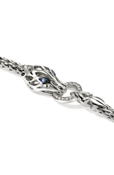 John Hardy Naga Bracelet Sterling Silver Diamonds Blue Sapphire 3.5mm