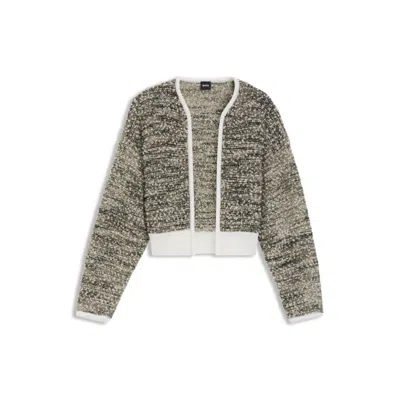 Hugo Boss Boss Flelani Metallic Virgin Wool Blend Open Front Cardigan In Gray