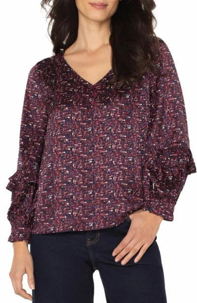 Liverpool Los Angeles Ruffle Balloon Sleeve Jacquard Top In Burgundy