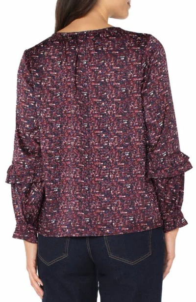 Liverpool Los Angeles Ruffle Balloon Sleeve Jacquard Top In Burgundy