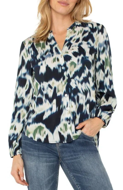 Liverpool Los Angeles Shirred Yoke Button-up Shirt In Blue