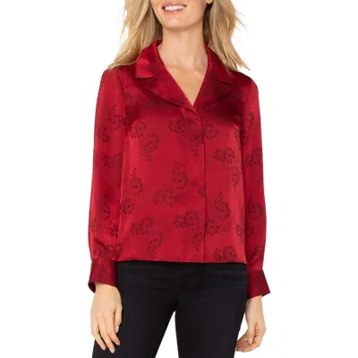Liverpool Los Angeles Floral Print Satin Blouse In Red