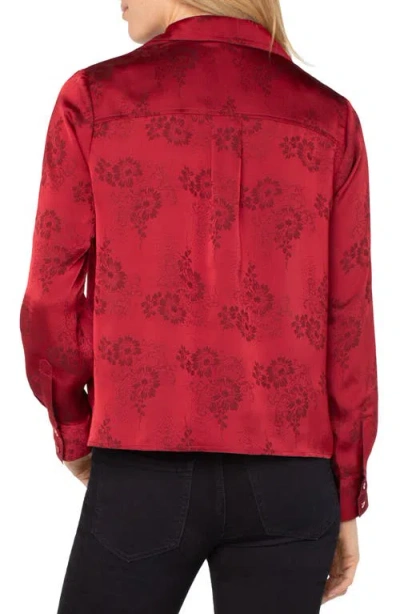 Liverpool Los Angeles Floral Print Satin Blouse In Red