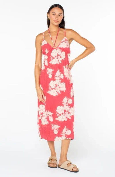 Roxy Sunshine Crush Floral Halter Strap Minidress In Red
