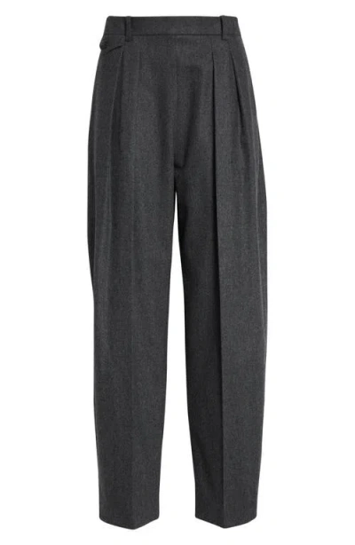 Khaite August Pleated Wool Straight-leg Pants In Gray