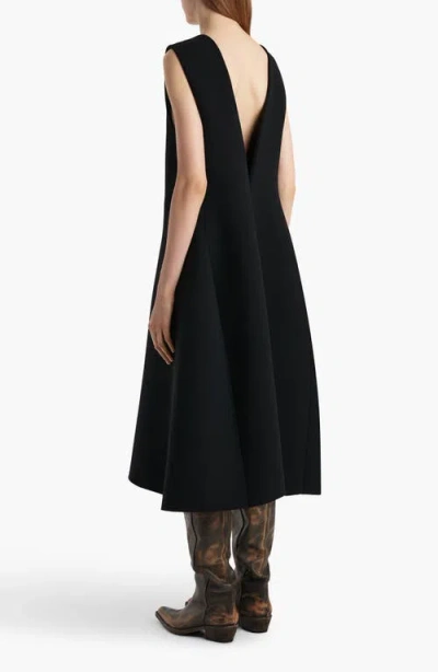 Khaite Medow Double Face Crepe Fit & Flare Midi Dress In Black