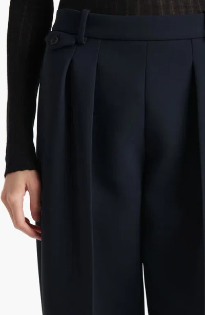Khaite Dugan Pleated Double Face Crepe Pants In Blue