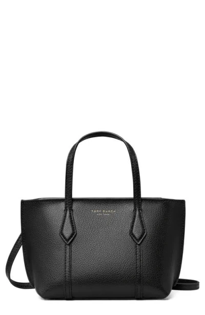 Tory Burch Black Leather Mini Perry Handbag In Black