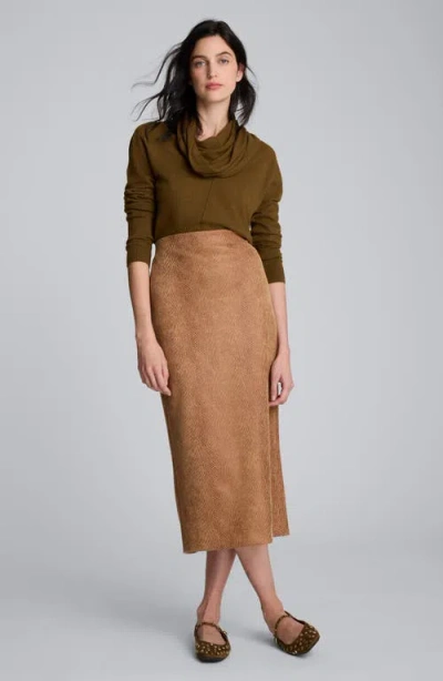 Kenneth Cole Snake Embossed Pull On Midi Skirt In Brown