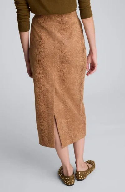 Kenneth Cole Snake Embossed Pull On Midi Skirt In Brown