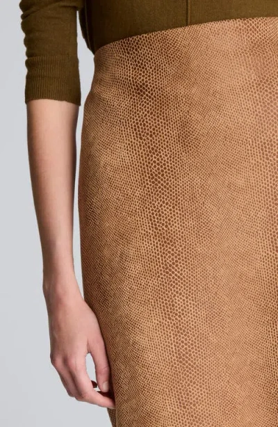 Kenneth Cole Snake Embossed Pull On Midi Skirt In Brown