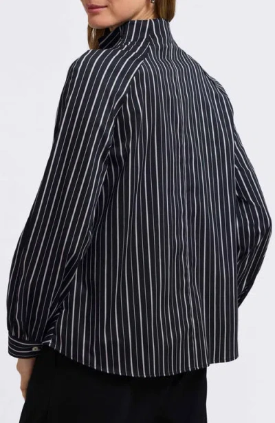 Foxcroft Daphne Stripe Stretch Cotton Blend Pullover Shirt In Black