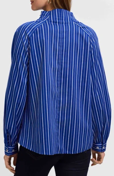 Foxcroft Daphne Stripe Stretch Cotton Blend Pullover Shirt In Blue