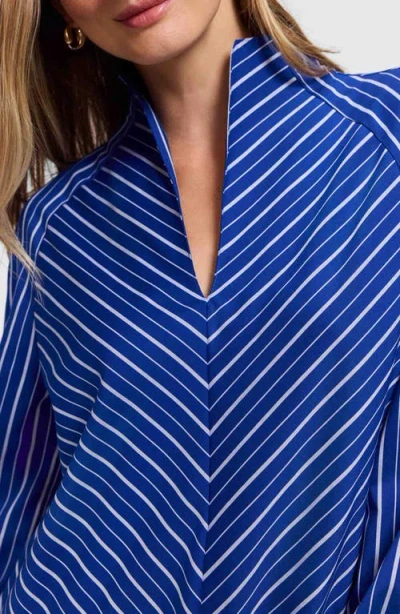 Foxcroft Daphne Stripe Stretch Cotton Blend Pullover Shirt In Blue
