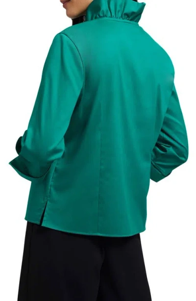 Foxcroft Edith Ruffle Button-up Shirt In Green
