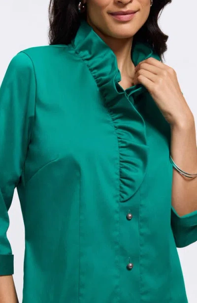 Foxcroft Edith Ruffle Button-up Shirt In Green