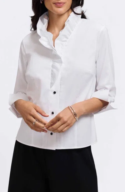 Foxcroft Edith Ruffle Button-up Shirt In White