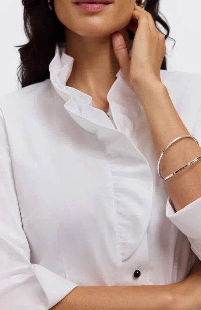 Foxcroft Edith Ruffle Button-up Shirt In White