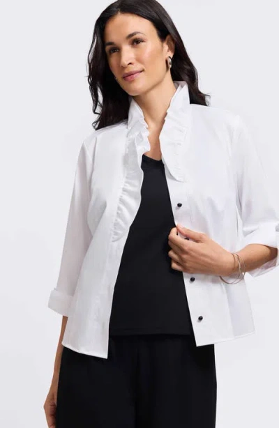 Foxcroft Edith Ruffle Button-up Shirt In White