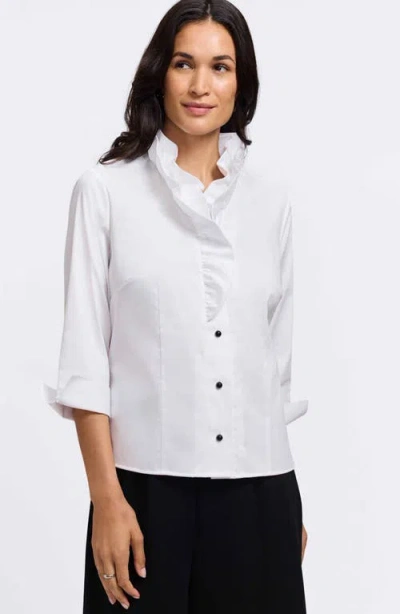 Foxcroft Edith Ruffle Button-up Shirt In White