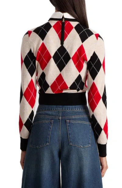 Alice And Olivia Carolann Collared Argyle Sweater In Neutral