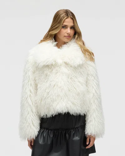 Nvlt Shaggy Faux Fur Crop Jacket In White