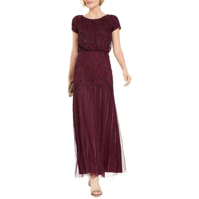 Adrianna Papell Womens Chiffon Embellished Formal Dress In Red