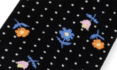 Hansel From Basel Dottie Floral Cotton Blend Crew Socks In Black