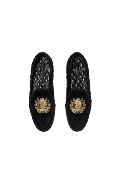 Burberry Quilted Crest-embroidery Loafers In Black