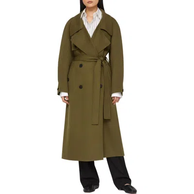 Lafayette 148 New York Oversize Belted Double Face Cashmere Trench Coat In Green