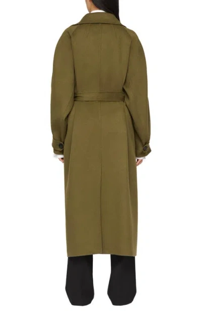 Lafayette 148 New York Oversize Belted Double Face Cashmere Trench Coat In Green