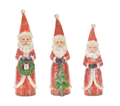 Melrose International Distressed Wood Design Santa Figurine (set Of 3) - Red, White In Multi