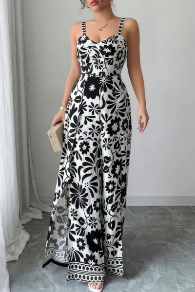 Truedames Floral Print High Waist Split Wide Leg Fit Jumpsuit In Multi