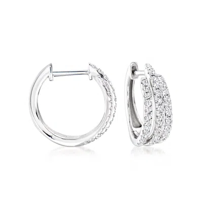Ross-simons Diamond 3-row Hoop Earrings In Sterling Silver In Metallic