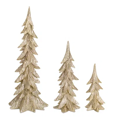 Melrose International Rustic Gold Pine Tree (set Of 3) - Gold In Neutral
